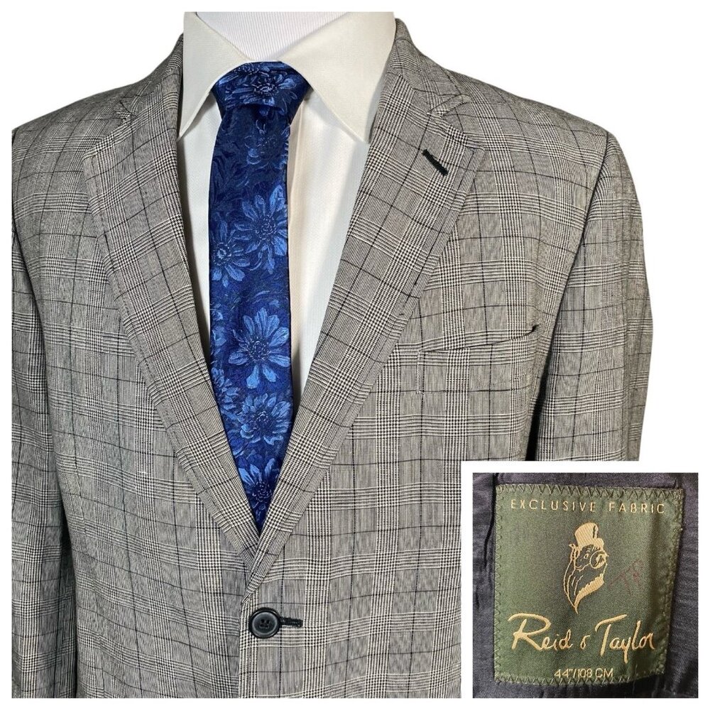 Reid & Taylor Glen Plaid Sport Coat 42R 44R Linen Cotton Prince of Wales Blazer